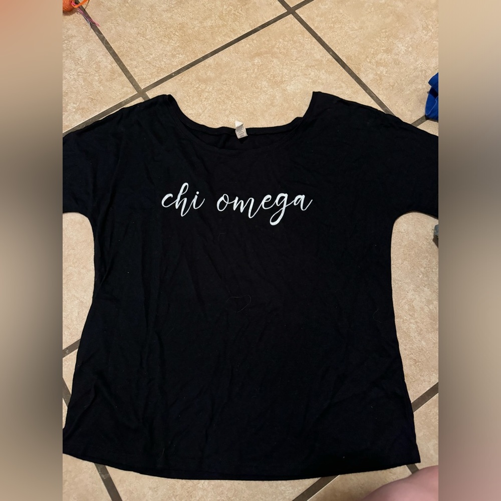 Chi Omega Off Shoulder Black T-Shirt